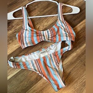 Rhythm. Orange Blue Stripe Bikini Set Top and Bottom Cheeky